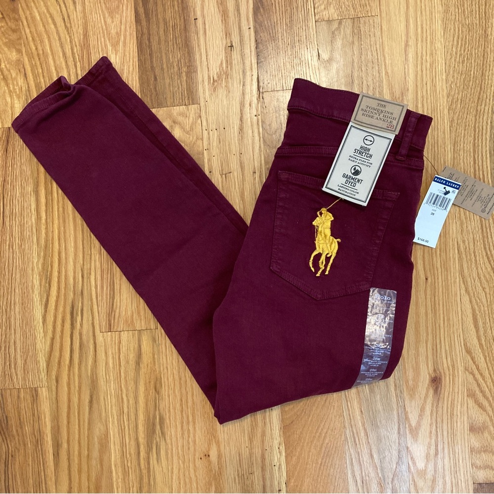 NWT Polo Ralph Lauren Women's Size 28 R The Tompkins High Rise Ankle Burgundy